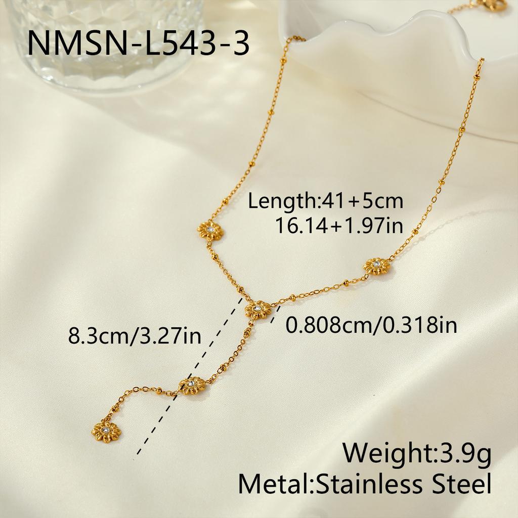 Stainless Steel Flower Daisy Zircon Y-shaped Tassel Long Clavicle Chain Adjustable Vacation Style Neck Chain