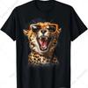 Leopard Cheetah Sunglasses Tiger Leopard Face Lion Cat T-Shirt for Men Women Teens Cotton Short Sleeve for Travel Holiday