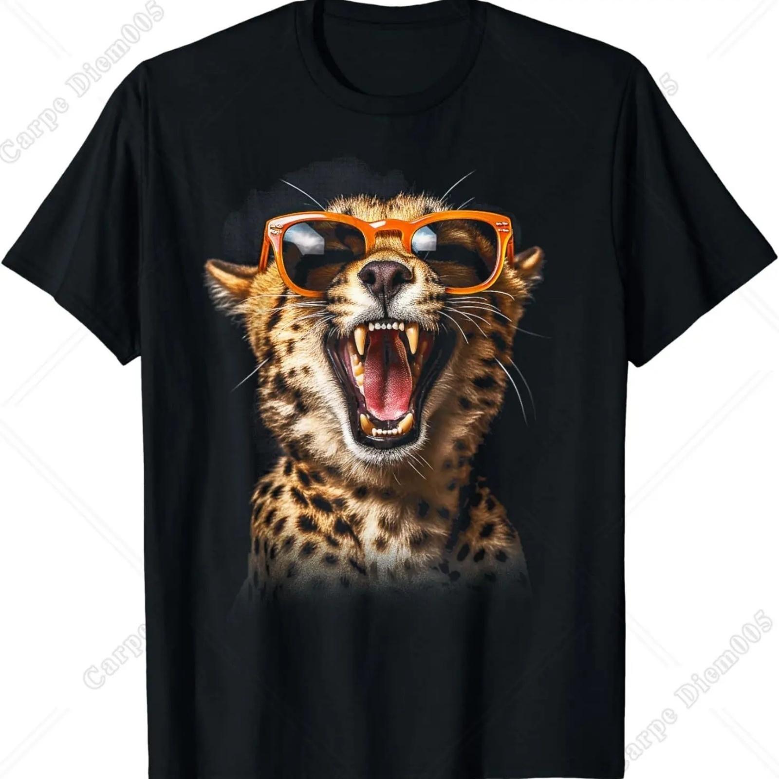 

Leopard Cheetah Sunglasses Tiger Leopard Face Lion Cat T-Shirt for Men Women Teens Cotton Short Sleeve for Travel Holiday XXXXXL різнокольоровий
