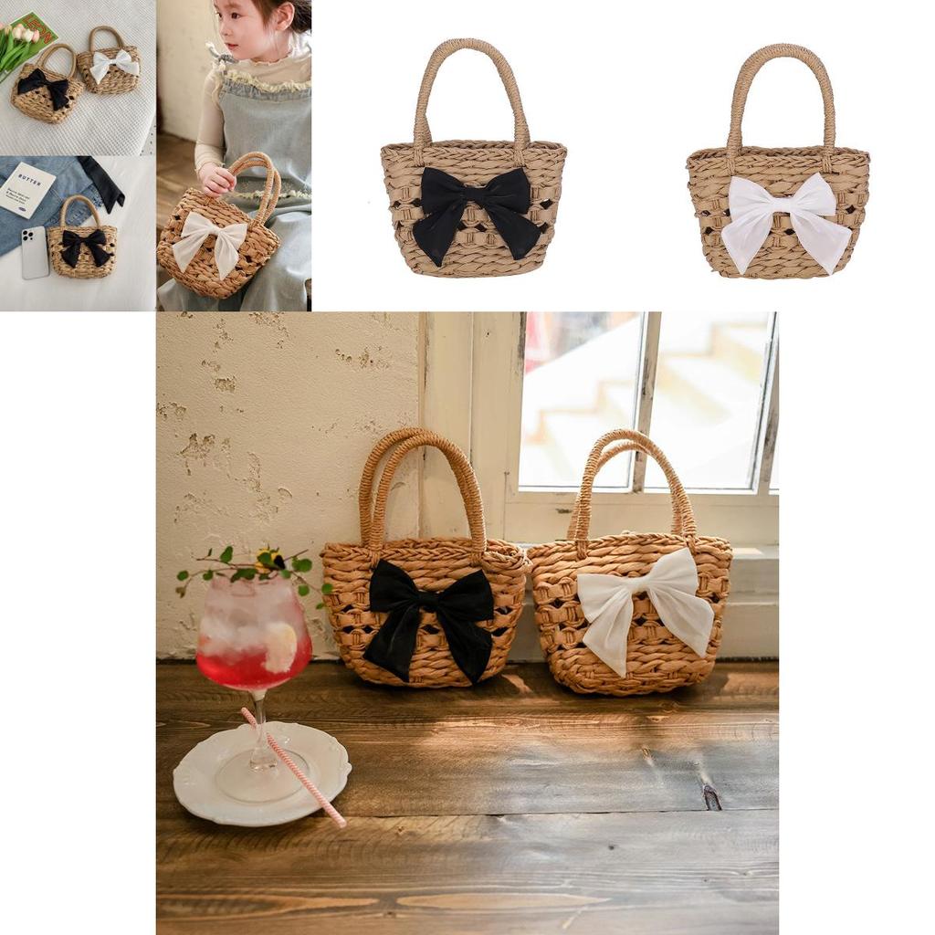 Childrens Straw Woven Shoulder Bag With Expandable Capacity And Sweet Summer Look