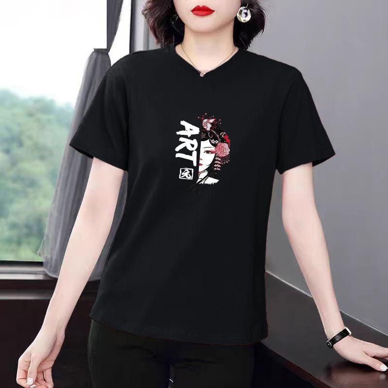 Women's Chinese Style Casual Loose Short-Sleeve T-Shirt - Summer Fashion, Age-Reducing, Plus Size, Versatile Top
