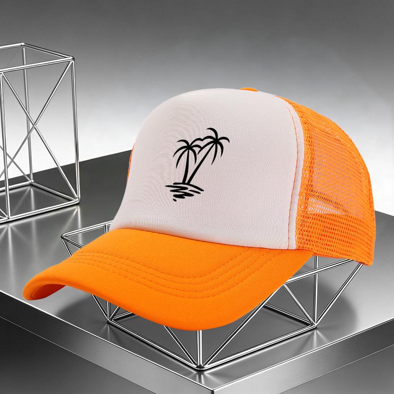 Palm Tree Beach Sunset Trucker Hat Adjustable Mesh Breathable Summer Vacation Baseball Cap Unisex