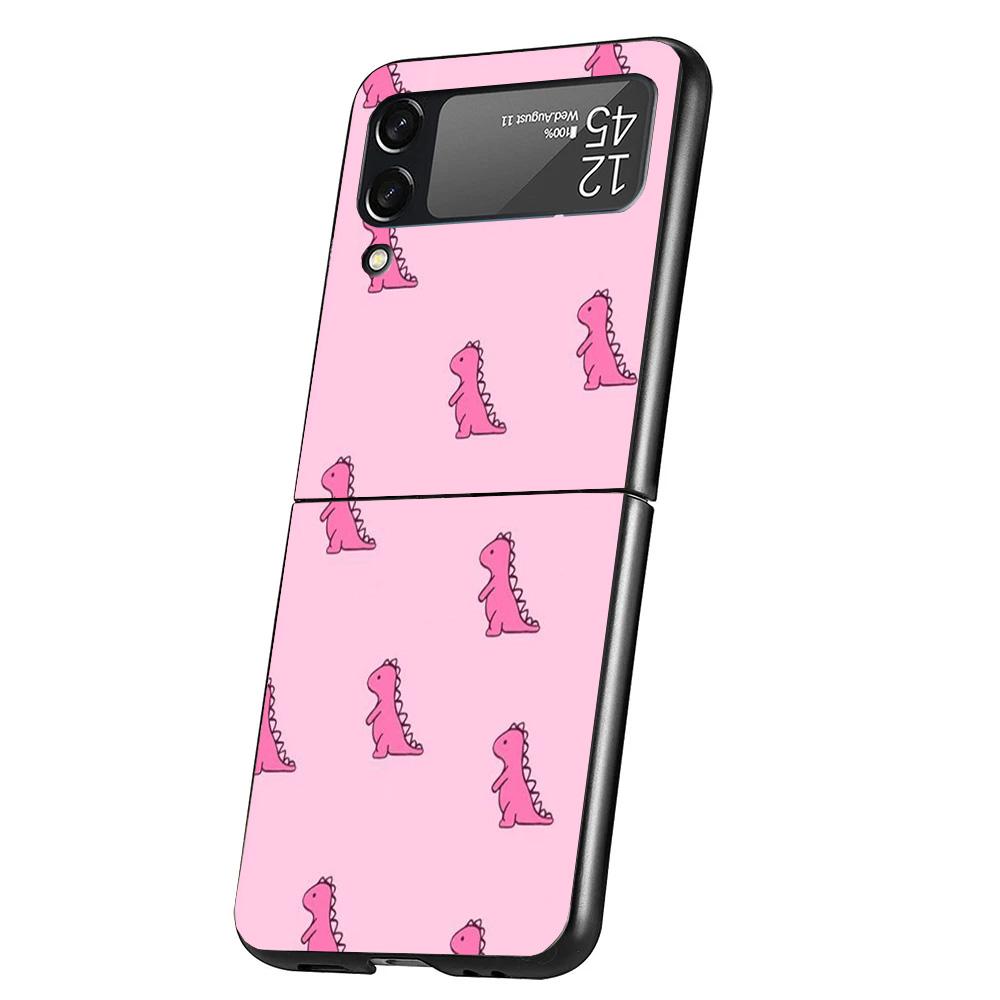 Cute Cartoon Dinosaur Baby Case Phone Cover for Samsung Galaxy Z Flip 6 5 4 3 5G ZFlip6 ZFlip5 ZFlip4 ZFlip3 Black Hard Trend Fu