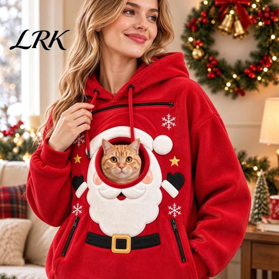 Pet Carrier Hoodie Unisex Pouch Christmas Hoodie, Cute Dog Cat Hooded Sweatshirt with Warm Kangaroo Graphic, Cozy Fleece Lined Animal Holder Pullover