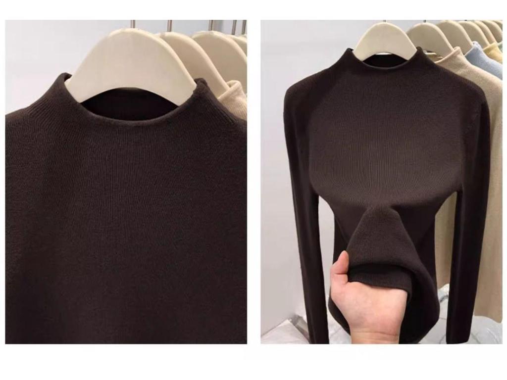 Women's High-End Slim Fit Long Sleeve Knit Sweater – Soft Semi-High Neck Base Layer for Autumn/Winter