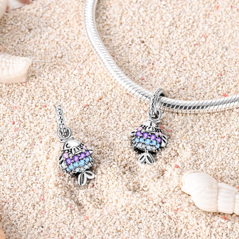 Charms Copper Cute Colorful Zircon Little Fish Pendants Fit Charms Plata Original Bracelet Beads Women Jewellery Making