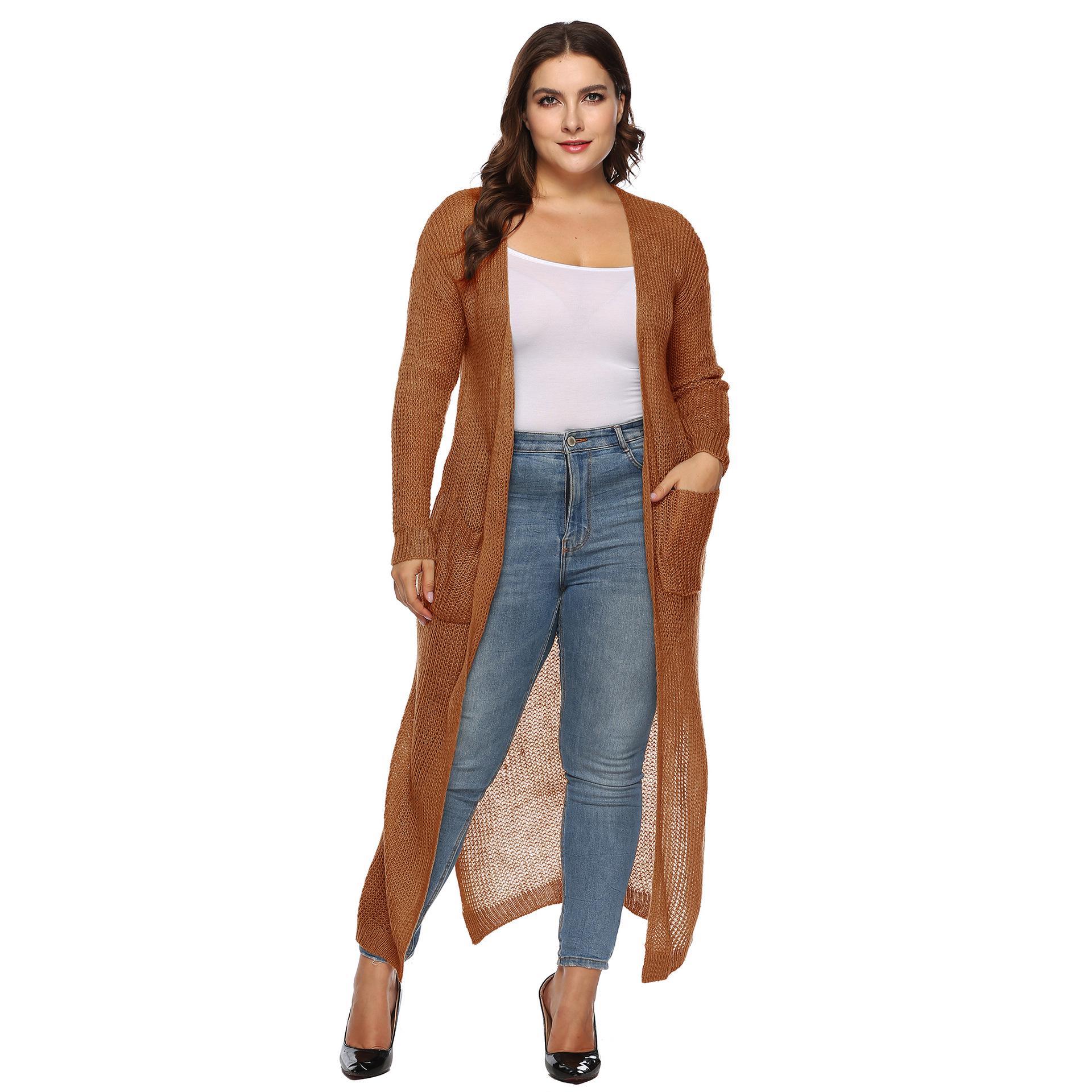 

Осенне-зимний женский утолщенный длинный кардиган большого размера с длинными рукавами XXXL жёлтый