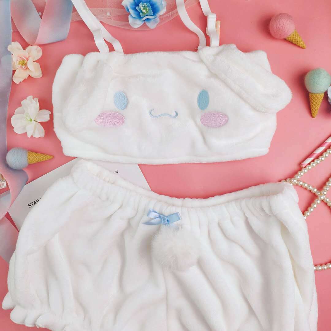 

Женское нижнее белье для косплея, зимний бархатный топ и трусики Kawaii Bunny, пижамы для девочек, одежда для сна, комплекты домашней одежды S белый