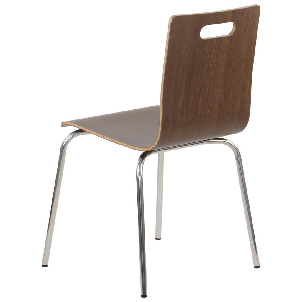 Walnut-colored plywood chair with stainless steel frame. Model WERDI A