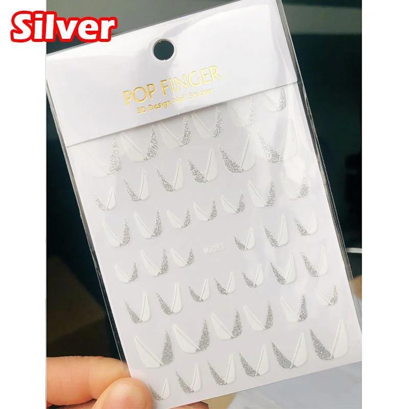 

1 шт. Глиттерные наклейки для ногтей Френч Сверкающие белые косые полоски Декали Аксессуары для нейл-арта серебряный