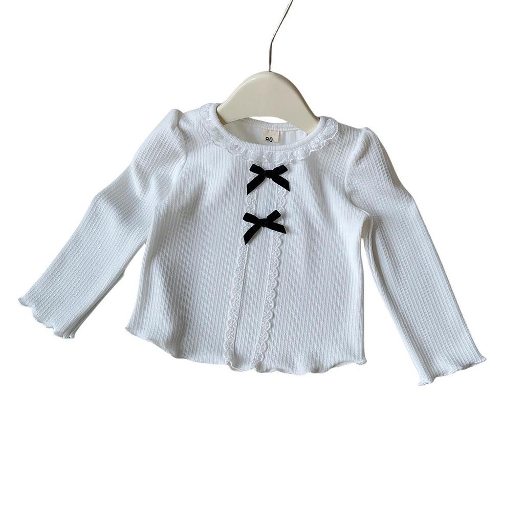 Girls' Korean Style Bow Long Sleeve Top for Autumn & Spring - BQB005
