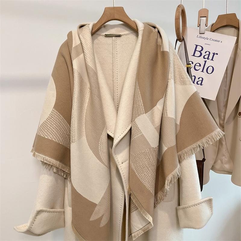 Winter Thick Warm Double Cashmere Scarf Shawl For Women Fashion Lady Long Camellia Temperament Blanket Bandana