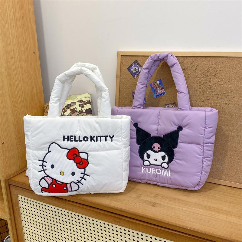 Fashion Cartoon Down Cloth Handbag Bag Four-color Shoulder Bag Cute Soft Cute Cat Tote Bag Large-capacity Bag