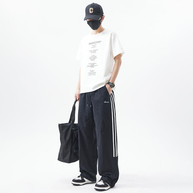Autumn and winter new sports and leisure men's clothing loose straight vertical wide-leg pants three bars striped casual pants trousers