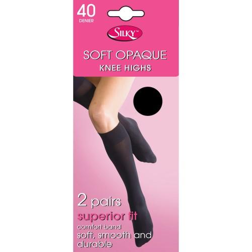 Joelheiras sedosas femininas/senhoras opacas 40 Denier (2 pares) One Size preto