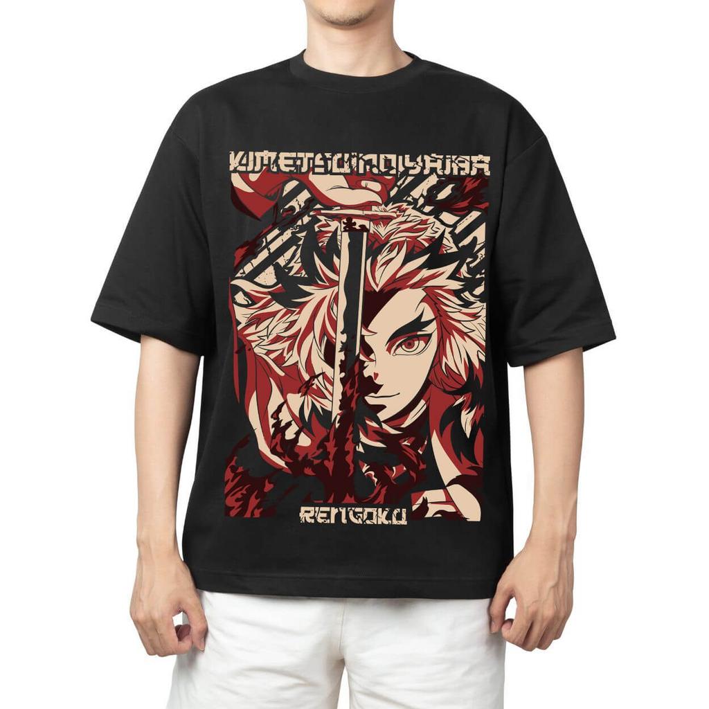 2026 New Demon Slayer Kyojuro Rengoku Printed Short Sleeve Tshirt Mens and Womens Tshirt Mens Tops Sports Tshirt Harajuku