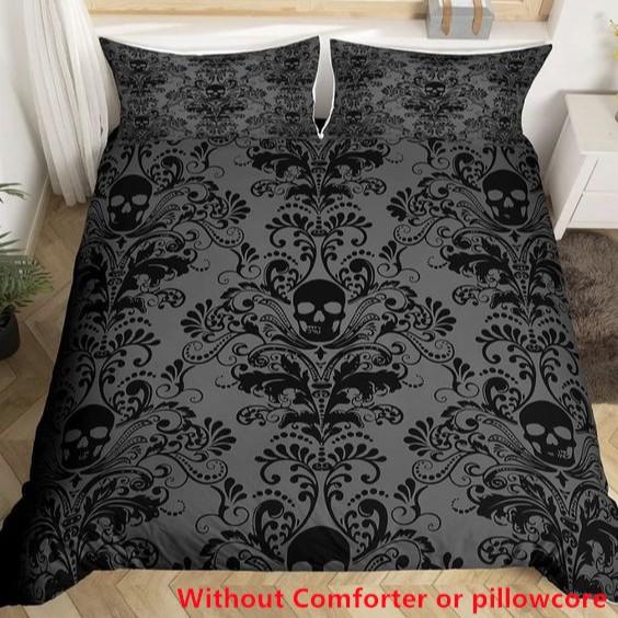 Halloween Thriller Atmosphäre Schwarzer Schädel Digitaldruck 3D Bettbezug, Bettwäsche Heimtextilien Dreiteiliges Set