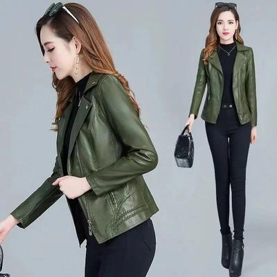 Satış kadın PU Deri Ceket Sonbahar Yeni Fermuar Suni Deri Rüzgarlık Kısa Ceket Orta Yaşlı Anne Palto 6XL