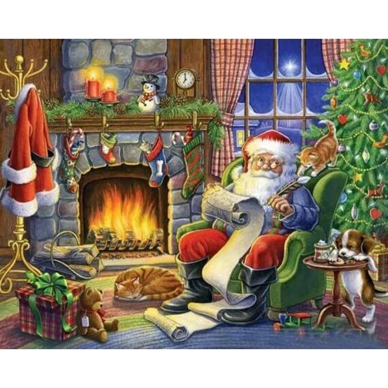 Full Round Diamond Painting Santa Claus Cross Stitch 5D Diamond Embroidery Rhinestones Portrait Handicraft Christmas