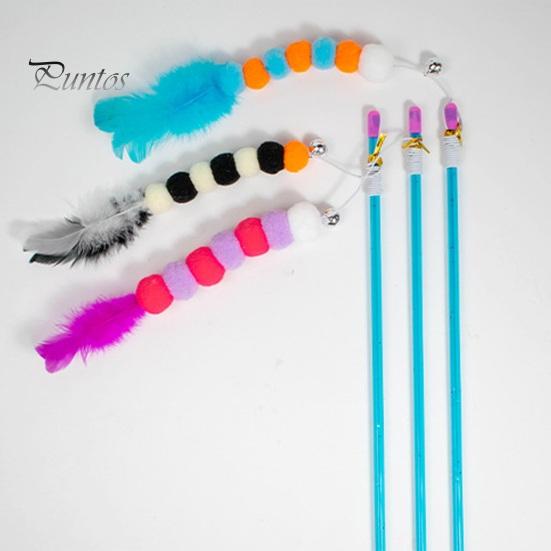 Interactive Cat Teaser Toy Retractable Rope Funny Cat Stick Teasing Wand with Bells Elastic Cord Kittens Chew-Proof Teaser Stick