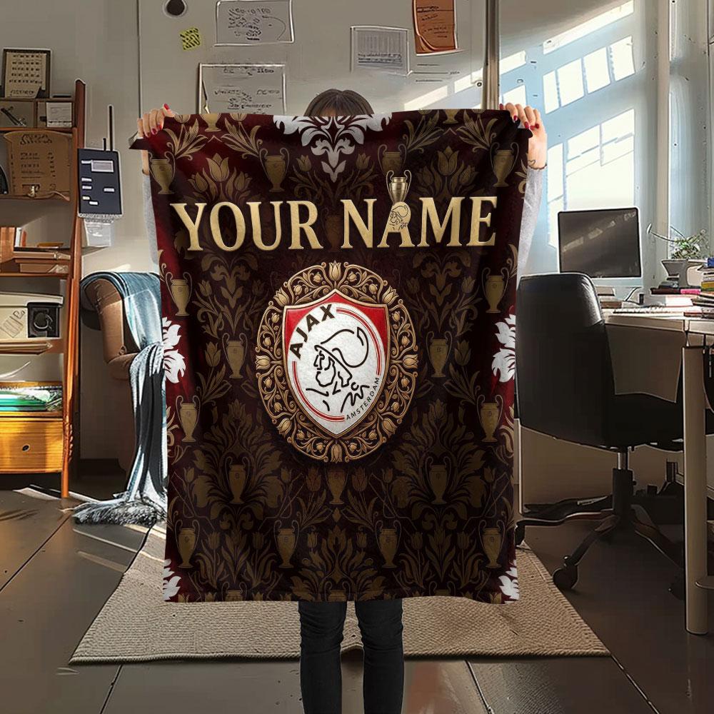 Custom Name,AFC Ajax Printed Flannel Blanket, soft throw for bedroom sofa, washable, Christmas present, great gift.