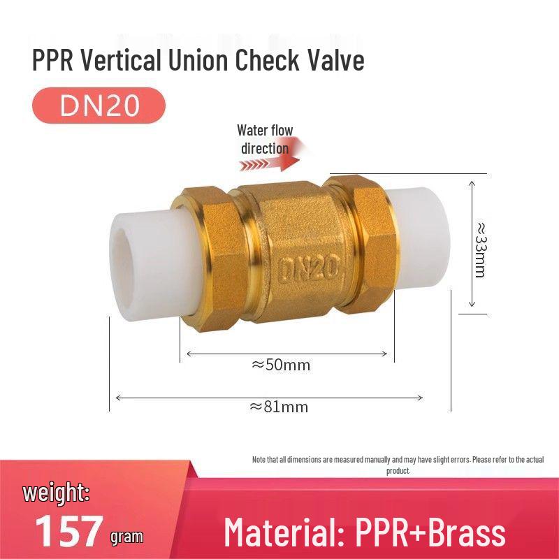 Copper Horizontal Bathroom Double Backflow One-Way Check Valve, Household Water Pipe Fittings, Non-Return Valve, 4/6 inch (DN20/25).
