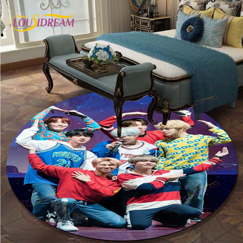 Kpop Bangtan Boys Round Carpets for Living Room Rugs Soft Flannel Floor Area Rug Bedroom Carpet Mat for Children Kitchen Rug