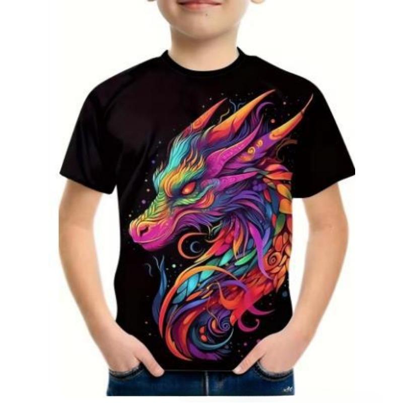 Dragon Series 3D Digitaltryckt Barns Casual Pullover Rundhals Kortärmad T-shirt