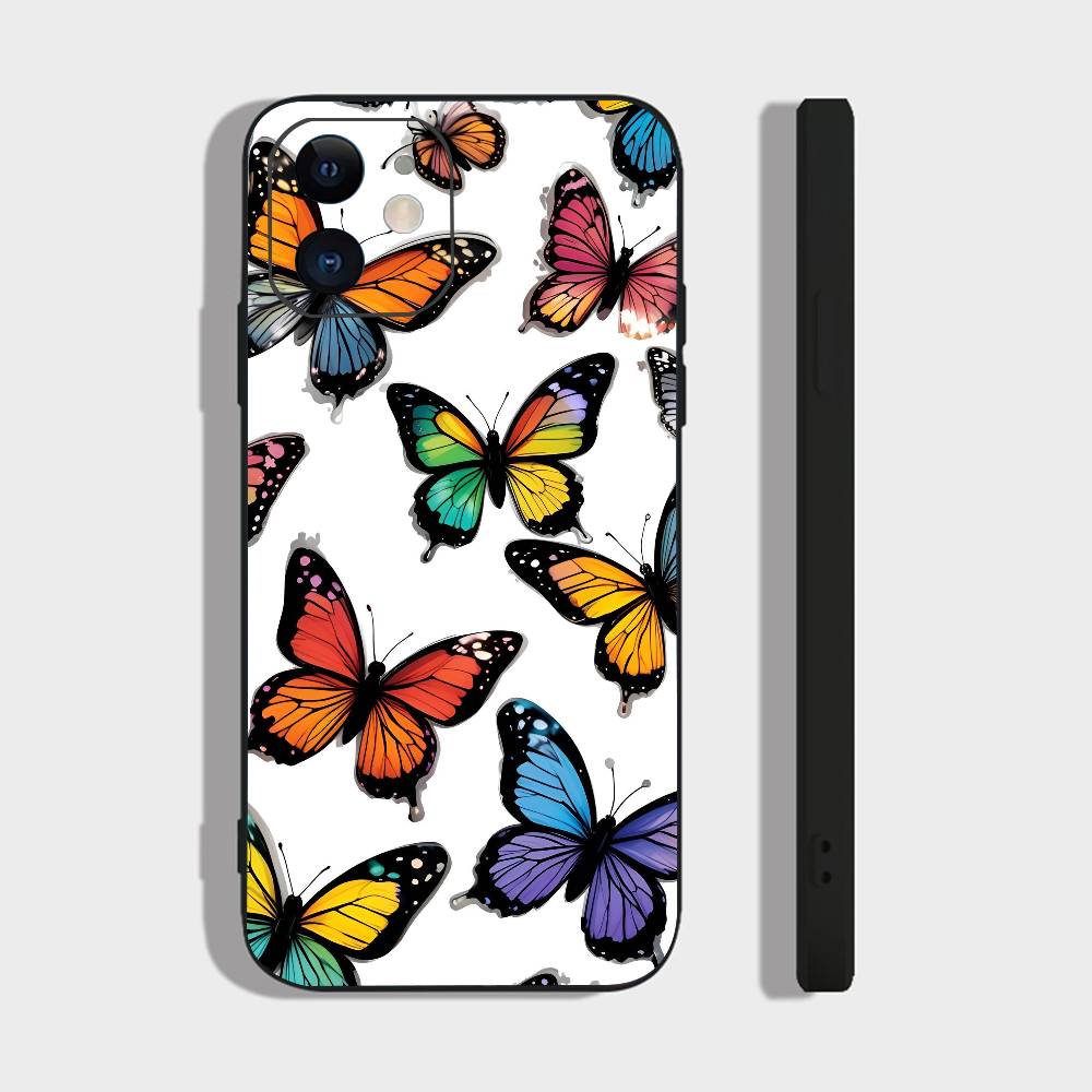 Art Butterfly For IPhone 15 16 14 Plus 13 12 11 17 Pro Max 17 Air Black Soft Phone Cover