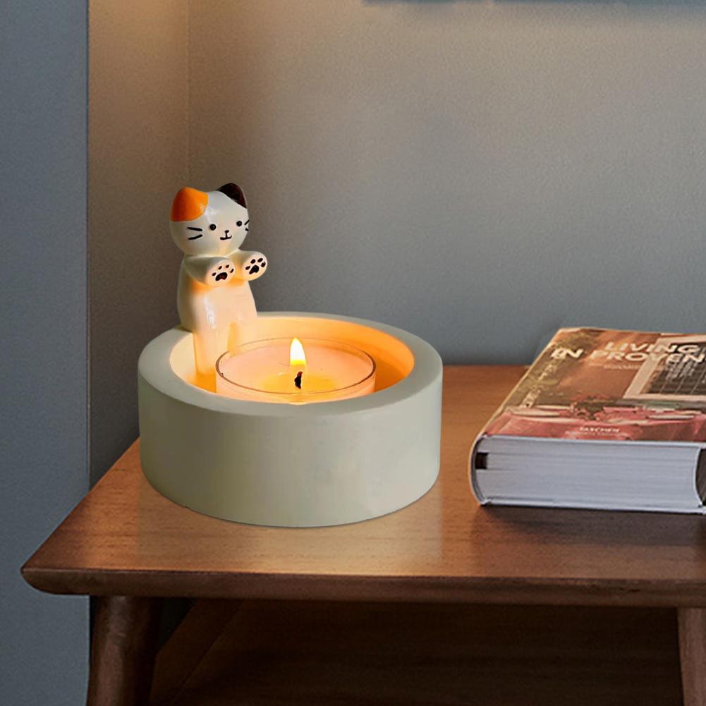 Cartoon Kitten Candle Holder Cute Cat Heating High Tempe Resistant Candlesticks Cat Warmers Paws Desktop Decorative Ornaments