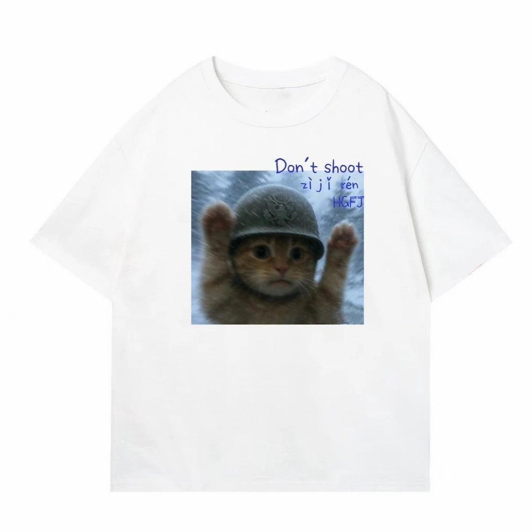 Summer 2025 New Khakimi Short-sleeved Cat Pattern T-shirt with Loose Couple Half-sleeved Fashion 4XL