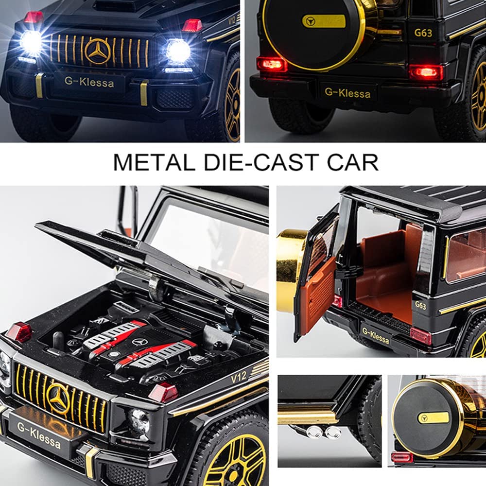 Model auta Benz G63 AMG v měřítku 1/24, stahovací autíčko ze zinkové slitiny se zvukem a světlem pro děti, chlapec, dívka dárek