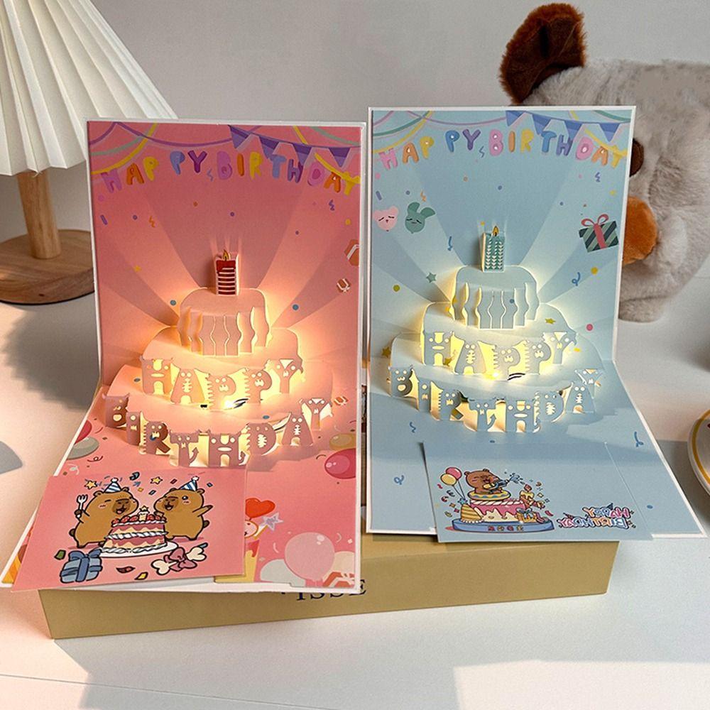 Happy Birthday 3D Light Music Card With Envelope Musical Greeting Card Blessing Occasion