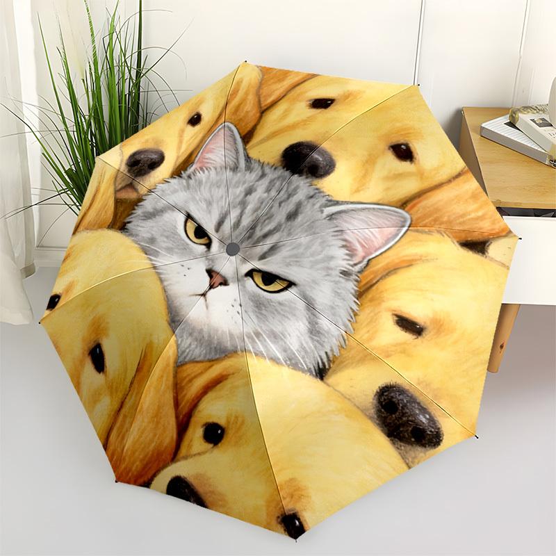 

1pc Cat and Dogs Automatic Open/Close Folding Umbrella - Compact 8-Rib Design, Daily Use, Perfect Gift for Friends & Family yy260327063