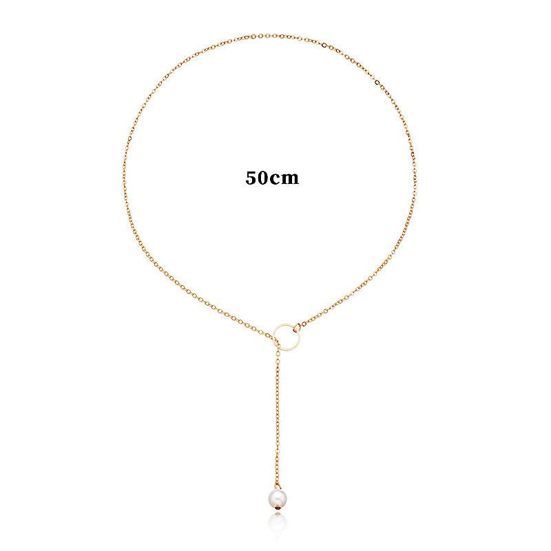 Fashion Temperament Trendy Women's Versatile Accessories, Simple Metal Circle Pearl Pendant Necklace