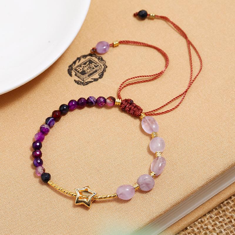 Retro sweet bracelet women's small fresh and versatile fashion temperament pink amethyst hand rope jewelry