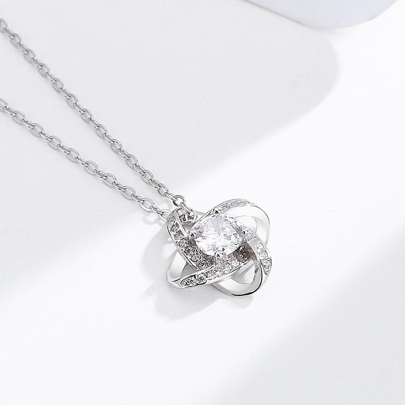 S925 Silver Four-Leaf Clover Necklace, Simple & Elegant Eternity Star, Full Zircon Pendant Clavicle Chain