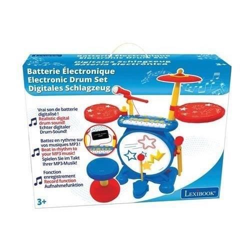 Lexibook - Electronic Drum Kit for Children - Luminous - Complete with Keyboard, Cymbals and Stool - From 3 Years