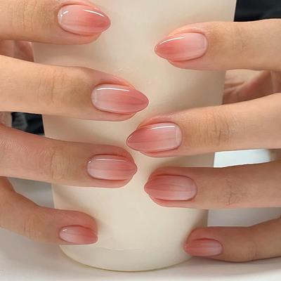 Blush Verloop Korte Puntige Herbruikbare Franse Manicure Valse Nagels