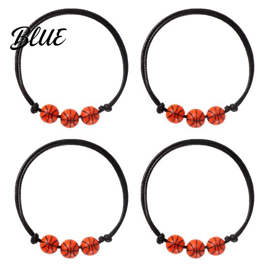 Black Cord Sports Bracelet 4 Pcs Balls Braided Rope Bracelets Adjustable String Bracelet Handmade Woven Team Jewelry Gifts for Men Women Simple