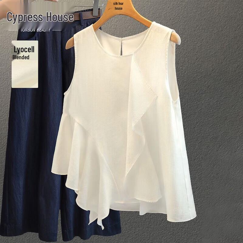 Women s Elegant Lyocell Linen Blend Round Neck Blouse L