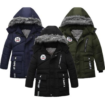 Winter Baby Boys Jacket Solid Color Letter Print Lining Plush Thick Warm Hooded Zipper Outwear for Kids Cotton Snow Clothes