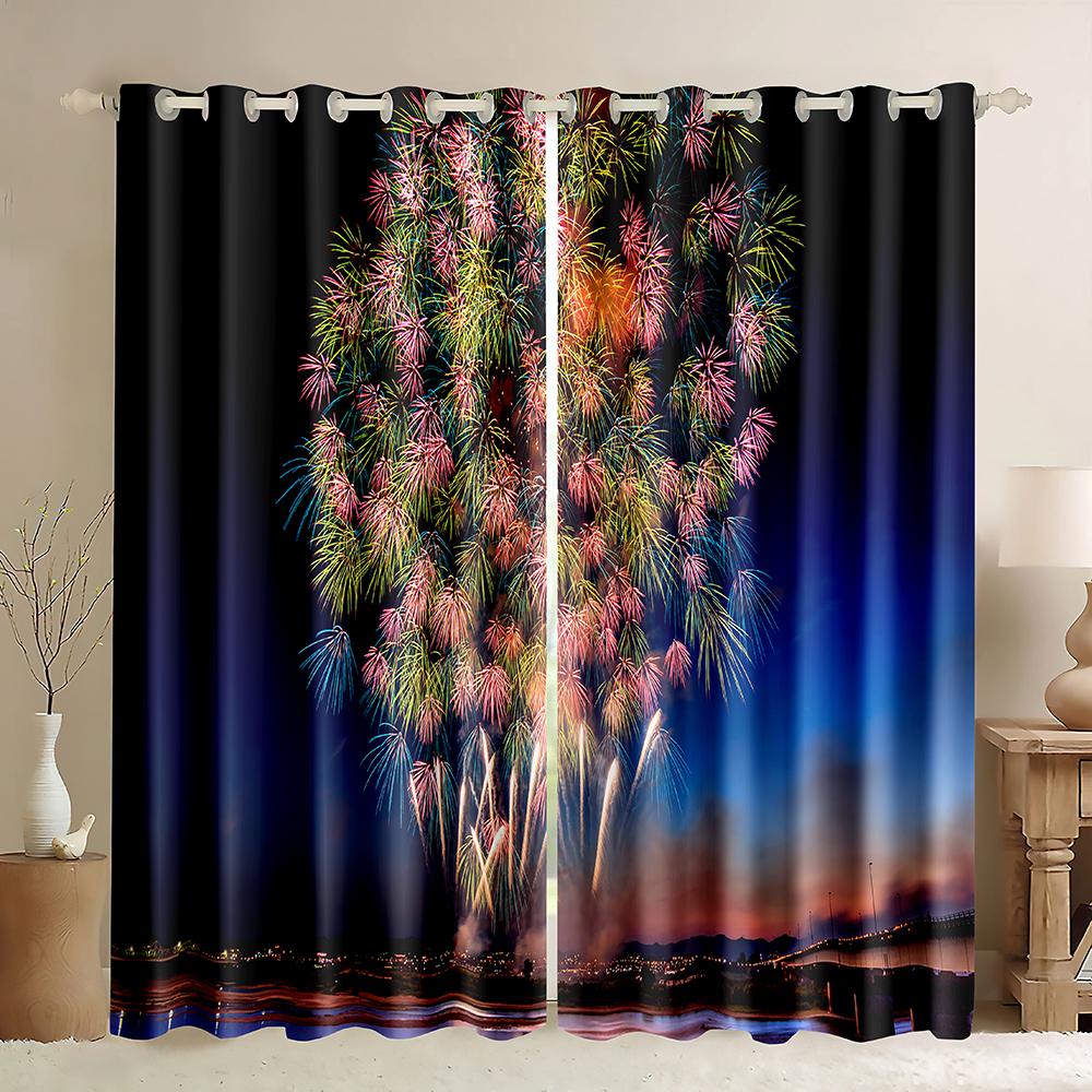 Günstige kundenspezifische 3D-gedruckte Feuerwerk 2 Stück dünne Fenstervorhänge Drapierungen für Wohnzimmer Schlafzimmer Heimdekoration Kostenloser Versand