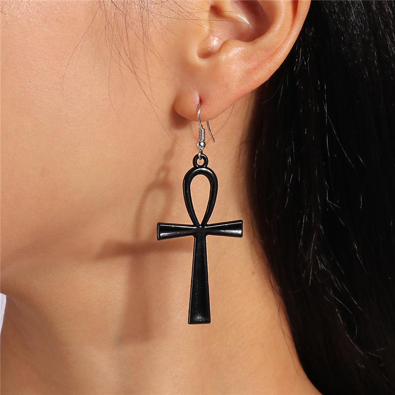 Aihua Big Steampunk Vintage Egyptian Life Ankh Cross Earrings for Women Men Gothic Personality Earrings for Women Men Jewelry