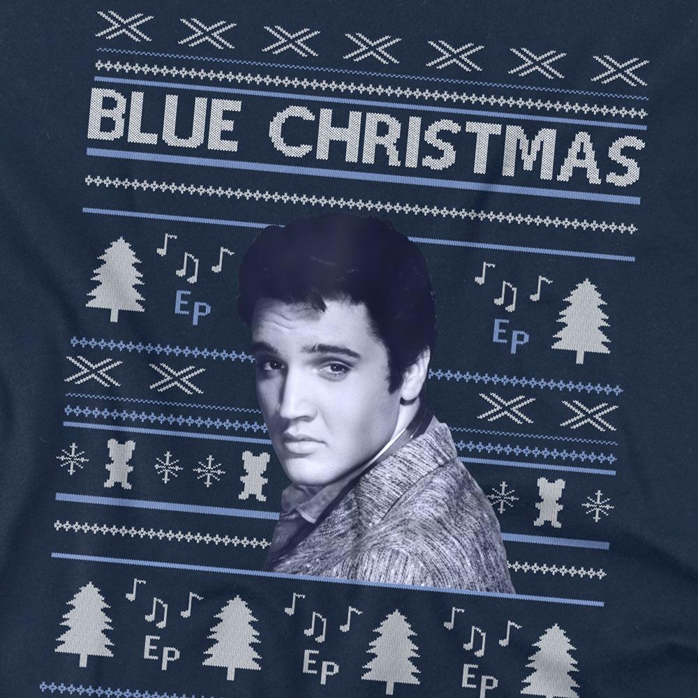 Elvis Presley Unisex Adult Blue Ugly Christmas Fair Isle T-Shirt
