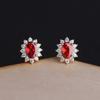 PONYKISS Vintage  Sterling Silver Geometric Oval Garnet Ruby Red Zircon Lace 14K Gold Stud Earring for Women Luxury