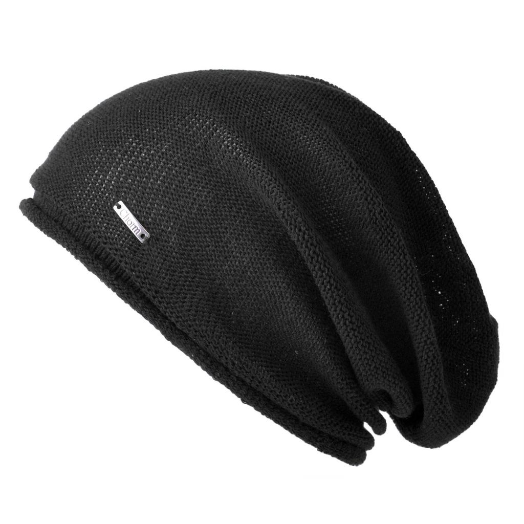CHARM Made In Japan Silk Seamless Knit Hat Medical Hat Large Size Breathable 100% [Free Size/Black]