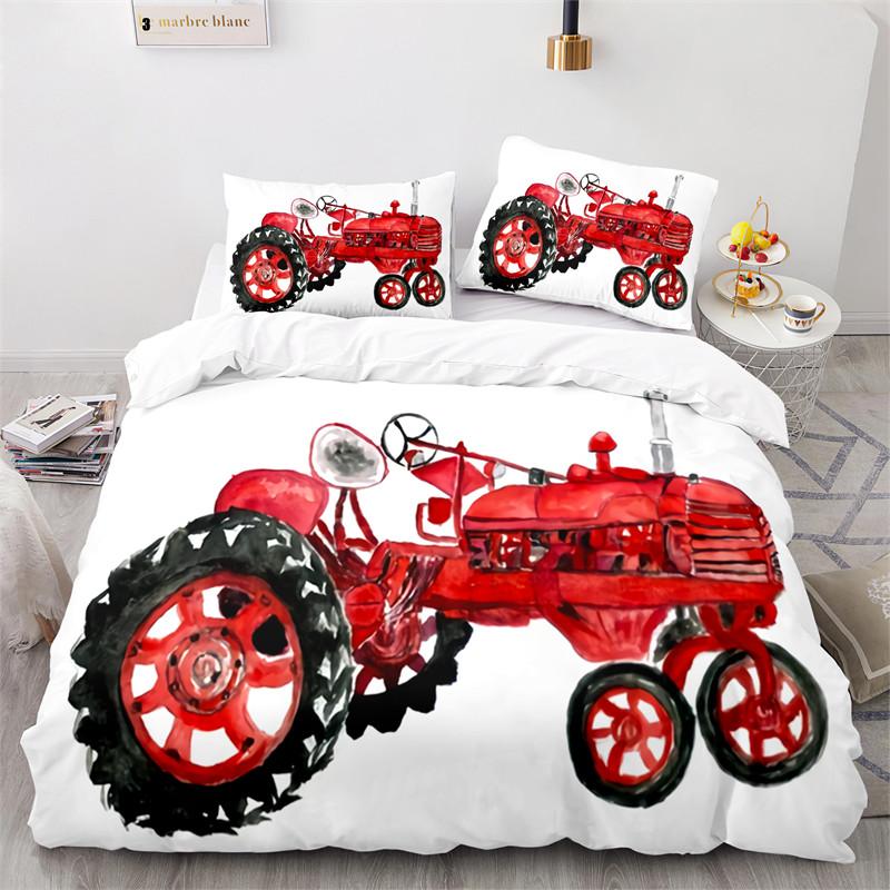 Kid Tractor Truck Duvet Cover Twin Cartoon Transportation Quilt Cover Polyester Construction Vehicle Bedding Set Car Theme Decor