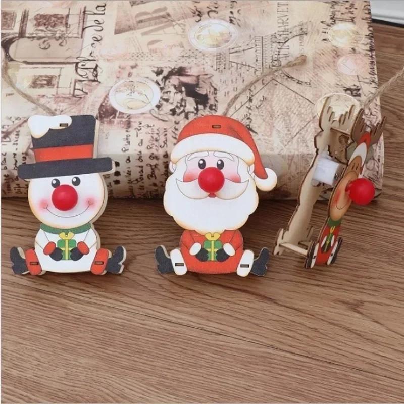 New Style Ornaments Wooden Luminous Decorations Children's Gifts Christmas Tree Pendant Home Kawaii Party Decor Supplies