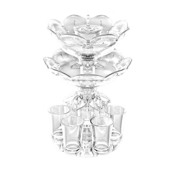 Double Layer Drink Dispenser with 6 Shot Glasses Acrylic Liquor Dispenser Wine Divider Quick Pour Bar Accessories